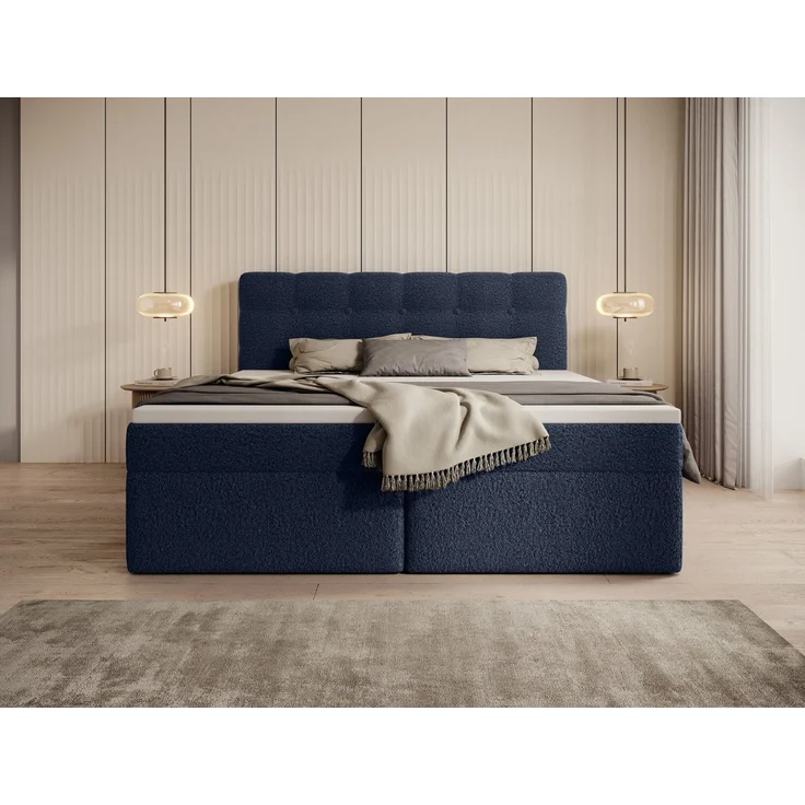 thematys Boxbett Luxus mit Bettkasten 160x200cm, mit Bonnellfederkernmatratze H3, Bouclé/Velours, mit Stauraum, mit 3 cm Topper, Blau (Frotte 12), Art.-Nr. S0WGG0ANLTL – Bild 4