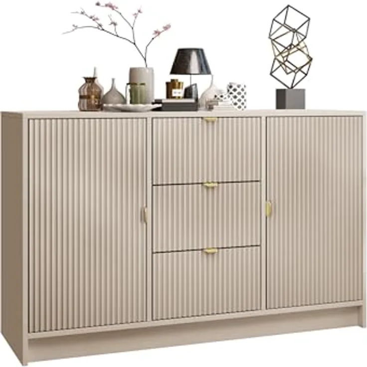 Mirjan24 Sideboard, Sand, Rechteckig, 3 Schubladen, Metall, 118x75x40 cm, für Wohnzimmer