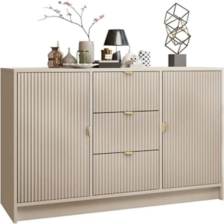 Mirjan24 Sideboard, Sand, Rechteckig, 3 Schubladen, Metall, 118x75x40 cm, für Wohnzimmer – Bild 1