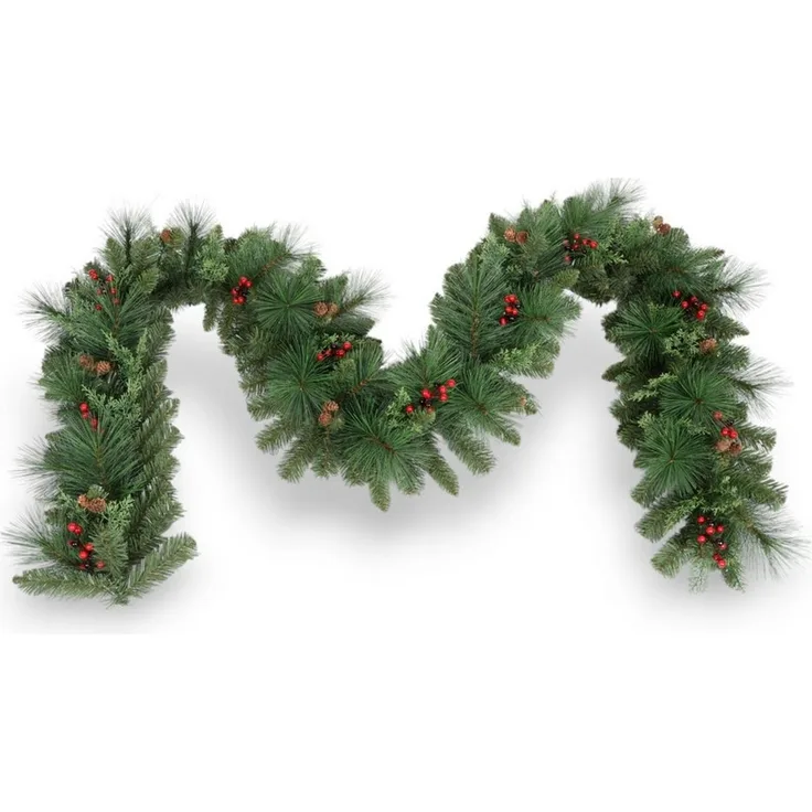 Arnusa Girlanden Weihnachtsgirlande Tannengirlande mit roten Stechpalmen Beeren 270 cm, Weihnachtsdeko Treppengeländer Deko Ilex