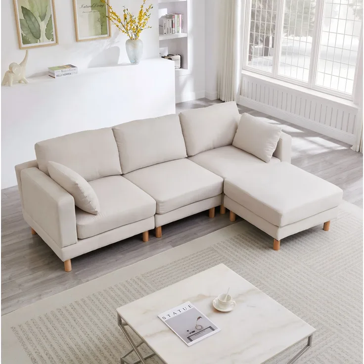 DESVIAE Sofa 3-Sitzer mit Hocker 235x78x152 cm Polyester Beige