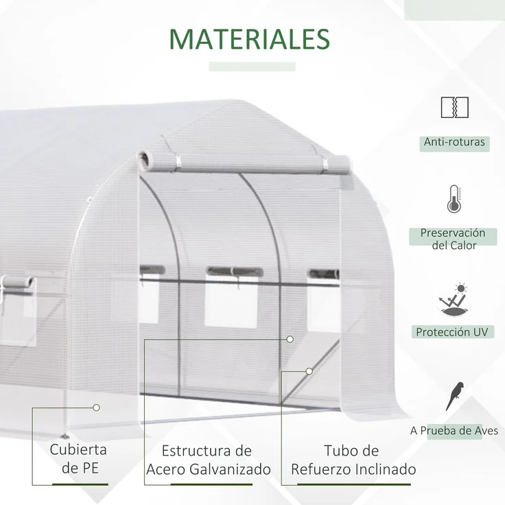 MELAYR, Tunnelgewächshaus 4x2x2 m mit 8 Mesh-Fenstern und Tür, Obstgarten-Gewächshaus für Terrassen-Grüngarten, Grün – Bild 6