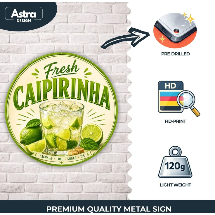 AstraDesign Blechschild Rund 30cm - Fresh Caipirinha Cocktail Bar Sommer Deko – Metall – Mehrfarbig – RD0014 – Bild 3