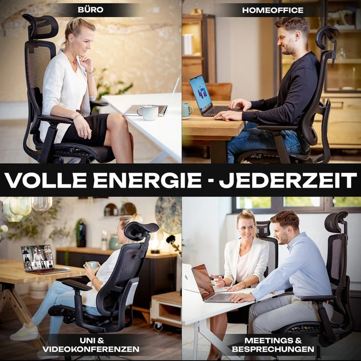 VALKENSTOL M6 MESH-SITZ Bürostuhl ergonomisch bis 1,95m - 5 Jahre Garantie - Schreibtischstuhl mit verstellbarer Sitztiefe - Lordosenstütze – Bild 9