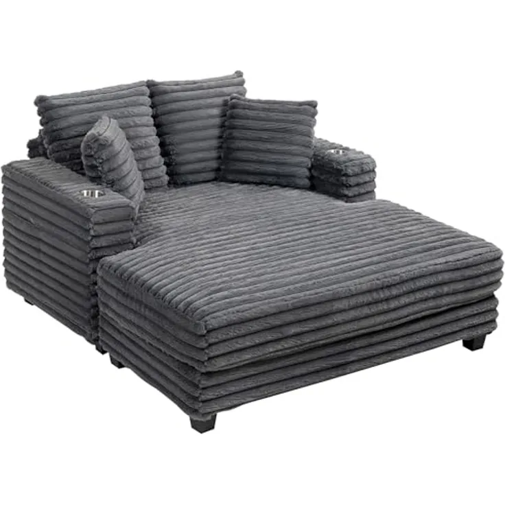 HOMCOM Schlafsofa 2 Sitzer Chaiselongue 134 x 151 cm Groß Sofa mit Bettfunktion, Sofabett 1 Teile, Mit Becherhalter und Bettfunktion