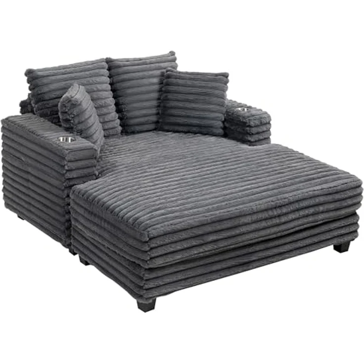 HOMCOM Schlafsofa 2 Sitzer Chaiselongue 134 x 151 cm Groß Sofa mit Bettfunktion, Sofabett 1 Teile, Mit Becherhalter und Bettfunktion – Bild 1