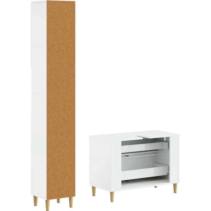 vidaXL 2-teiliges Badezimmer Schrank Set DELFT Hochglanz Weiß 3417544 – Bild 4