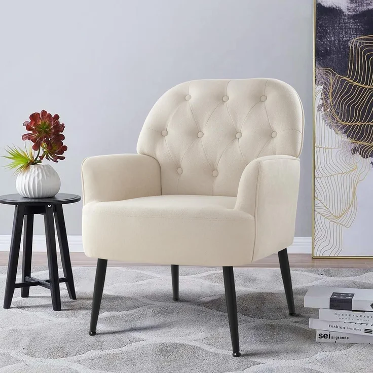 Sessel Wohnzimmer Cocktailsessel Polster Armlehnen Leinen Beige*2 – Bild 9