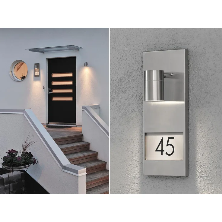 Große LED Außenwandleuchte / Hausnummernleuchte Downlight, Edelstahl