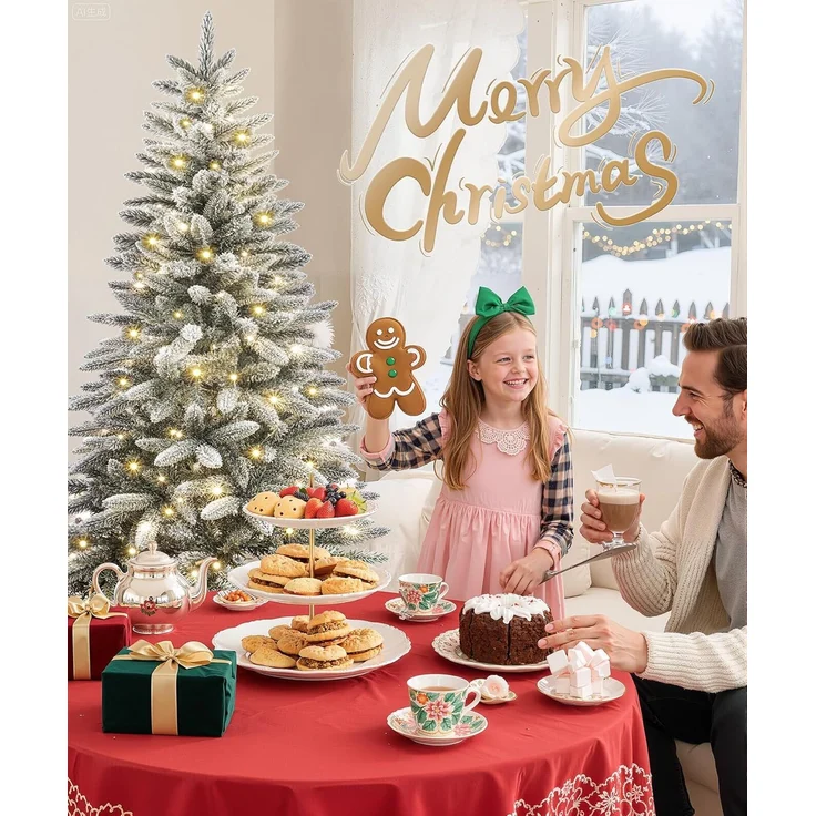 Yorbay Künstlicher Weihnachtsbaum Künstlicher Slim Tannenbaum aus PE und PVC, mit LED Beleuchtung, 180 / 210 cm auswählbar, mit Ständer, Schneeflocken, Schlankes Design, Weihnachtsbaum Christbaum für Weihnachten-Dekoration – Bild 8