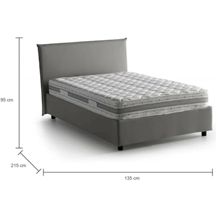 Talamo Italia - Chicca-Doppelbett, Bettkasten mit Stoffbezug, 100 % Made in Italy, Öffnung vorne, inklusive Matratze 120x200 cm, Grau – Bild 2