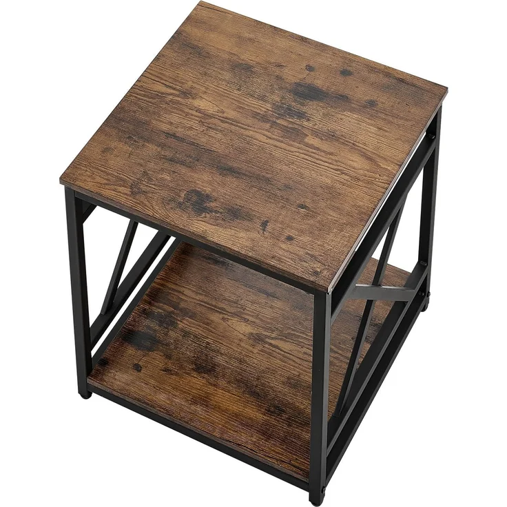 VEVOR Beistelltisch 2-stufiger Nachttisch mit Offenen Ablagefächern, Moderner Nachttisch mit X-förmigem Metallgestell, Couchtisch aus Holz für Wohnzimmer Schlafzimmer Büro, Braun Schwarz – Bild 9