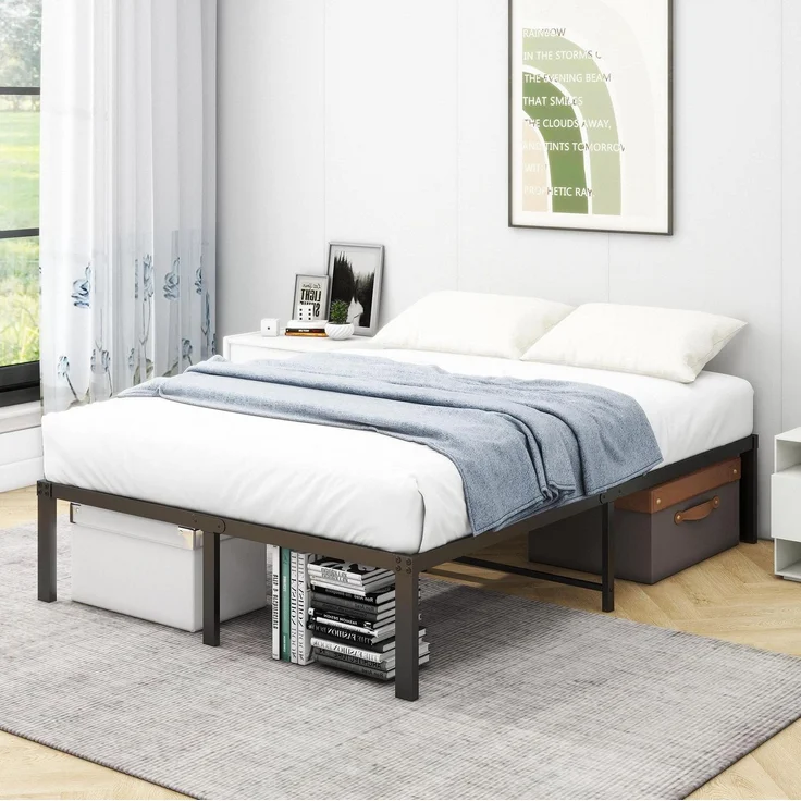 CHICFURN Metallbett 120x200 cm aus Metall mit Stauraum und geräuschdämpfenden Kappen Schwarz – Bild 1