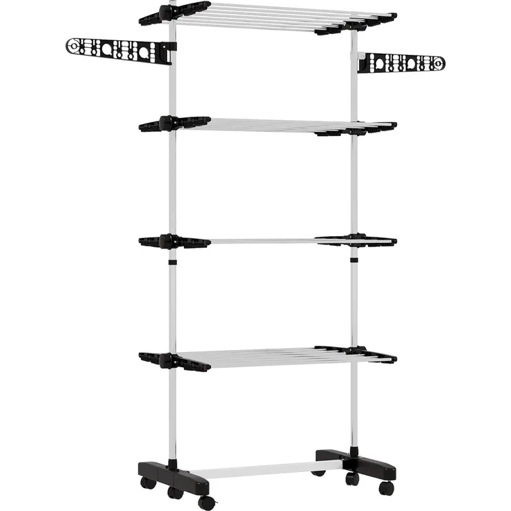 HOMCOM Wäscheständer Trockenständer mit Rollen, Wäscheturm für Indoor, Outdoor, Edelstahl, 142 x 55 x 172 cm, Schwarz