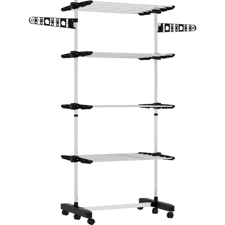 HOMCOM Wäscheständer Trockenständer mit Rollen, Wäscheturm für Indoor, Outdoor, Edelstahl, 142 x 55 x 172 cm, Schwarz – Bild 1