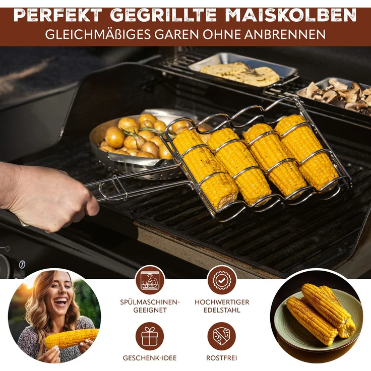 Maiskolben-Grillhalter für 4 Maiskolben / Edelstahl / 3 Größen einstellbar / ca. 55 x 17,5 cm – Bild 2