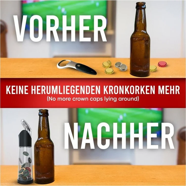 wortek Flaschenöffner Getränkeöffner mit Auffangbehälter Bieröffner (Set, 2-tlg, Flaschenöffner mit Kronkorken Sammler), Geschenk für Männer und Bierliebhaber Biergeschenk – Bild 2