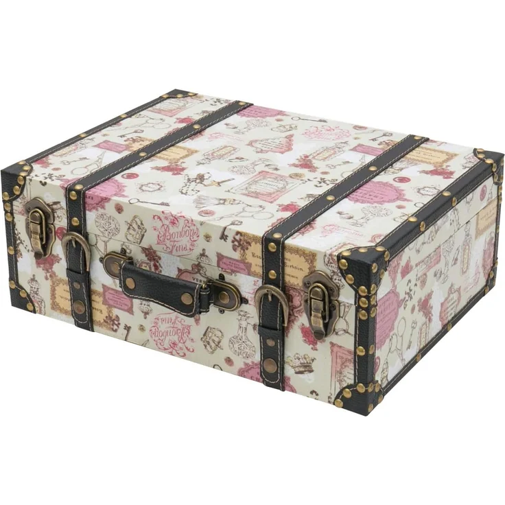 HMF Aufbewahrungsbox Handgefertigter Vintage Koffer aus Holz, Deko Koffer, Geschenkkoffer im Barock Design, 44 x 32 x 16 cm