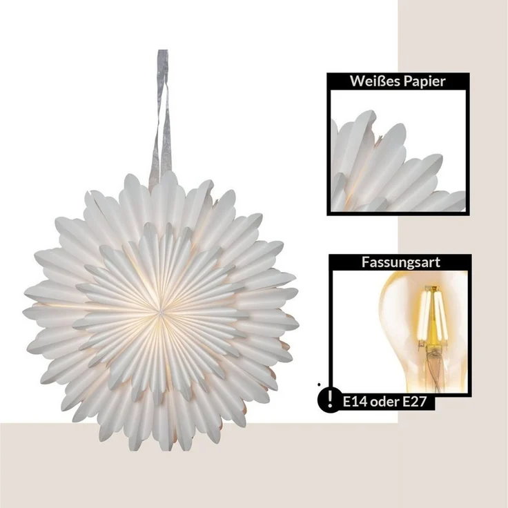 EGLO Papierstern Crystal, Weihnachtsstern für innen, Dekostern aus Papier, Wand Deko, Ø 50 cm – Bild 4
