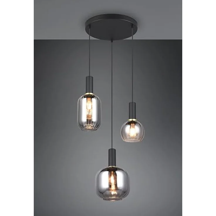Trio Leuchten Hängeleuchte, Schwarz-Chrom, Pendelleuchte aus Metall und Glas, 150 cm – Bild 2