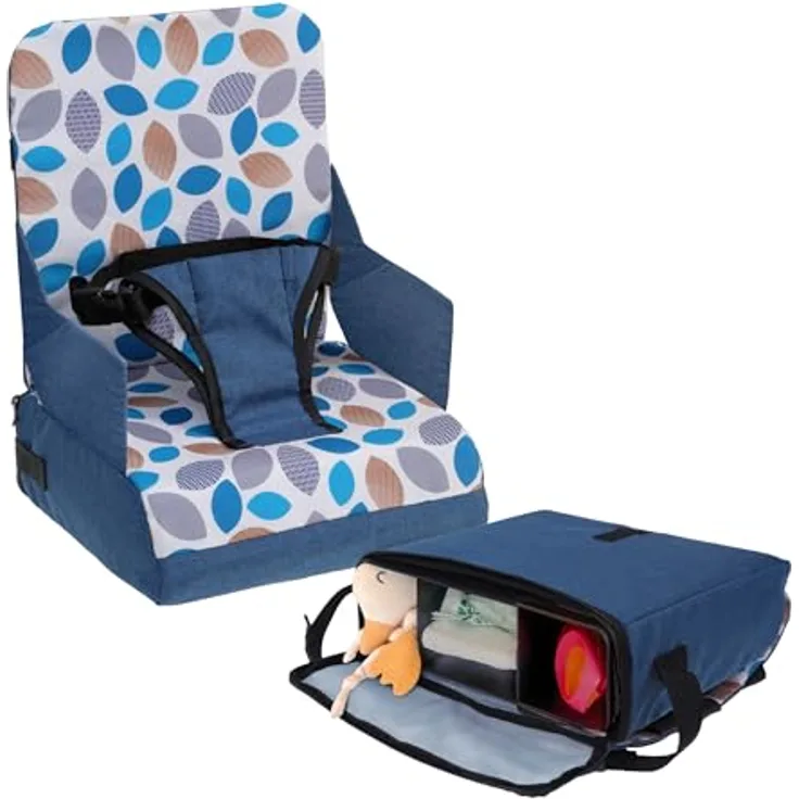 Dreambaby G6045 On-The-Go Kinder-Sitzerhöhung, tragbare Sitzerhöhung für Hochstuhl mit praktischen Staufächern, passend für die meisten Esszimmerstühle, leicht, kompakt und reisefreundlich – Navyblau