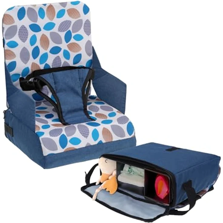 Dreambaby G6045 On-The-Go Kinder-Sitzerhöhung, tragbare Sitzerhöhung für Hochstuhl mit praktischen Staufächern, passend für die meisten Esszimmerstühle, leicht, kompakt und reisefreundlich – Navyblau – Bild 1
