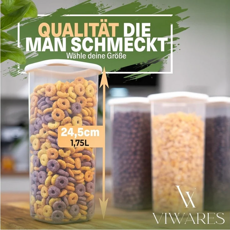 Viwares Vorratsdosen mit Deckel Luftdicht, 12er Vorratsbehälter Set BPA-Frei, Vorratsdose zur Müsli Mehl Aufbewahrung Küche, Praktische Organizer Küche, Frischhaltedosen für Lebensmittelaufbewahrung – Bild 2