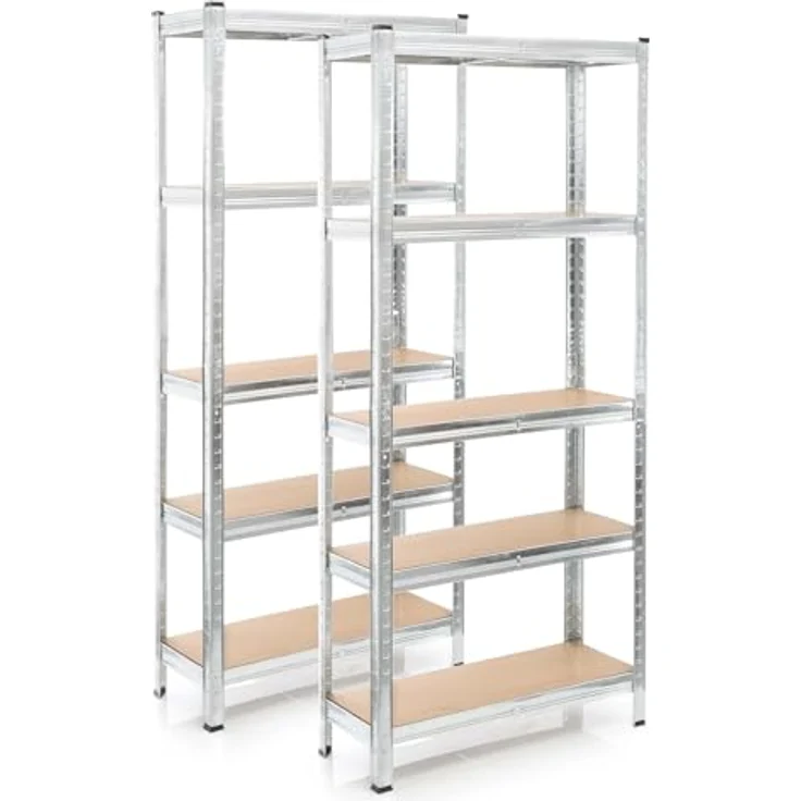Wiltec Set 2X Schwerlastregal 174 x 75 x 30 cm, 875 kg Gesamtlast, Steckregal verzinkt aus Stahl, Lastenregal mit 5 Ablagen, Werkstattregal – Bild 2