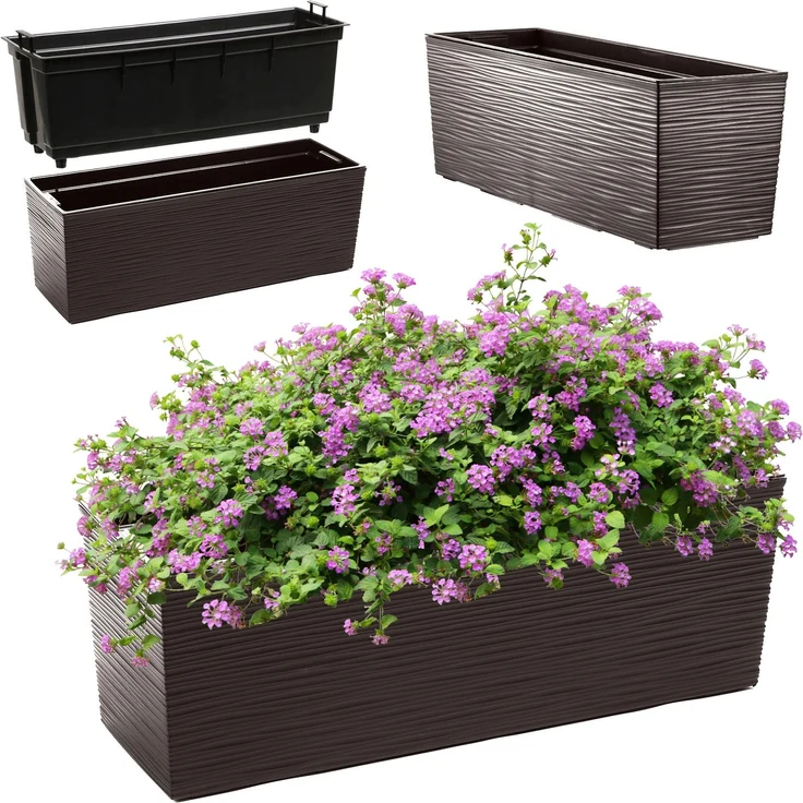 KADAX Blumentopf Balkonkasten + Einsatz 19x56cm mokka – Bild 1