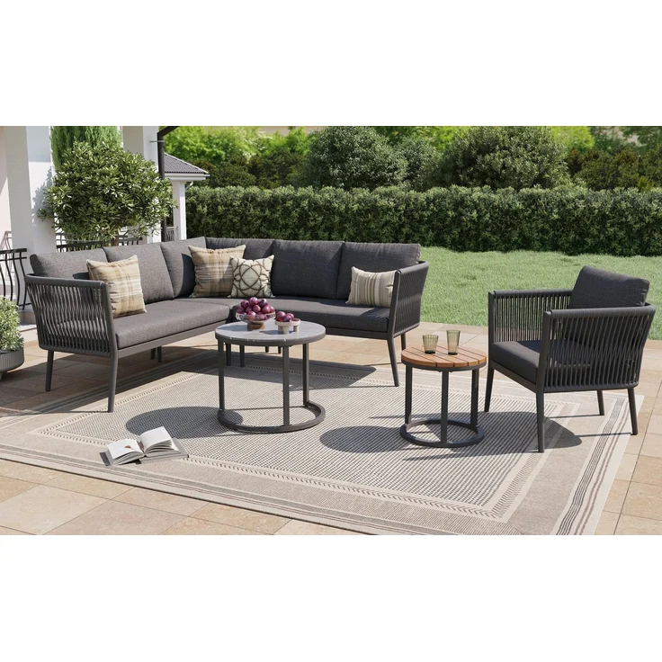Merax Gartenlounge-Set für 5-6 Personen, 6-Sitzer Gartenmöbel-Set Sitzgruppe mit 2 stapelbaren Couchtische, grau – Bild 3