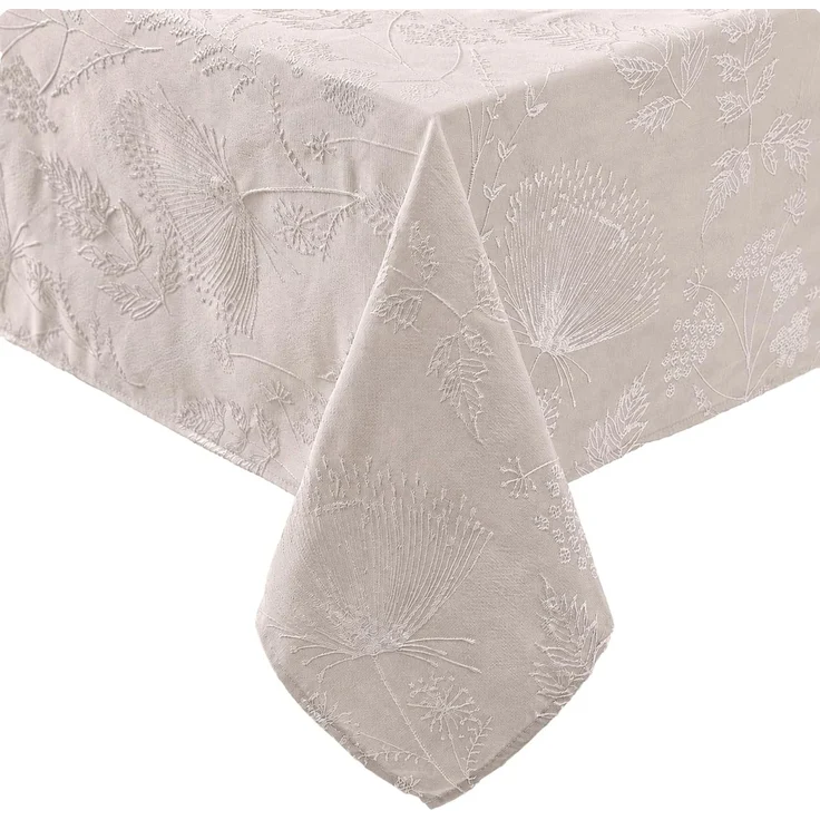 Laura Ashley Tischdecke, Bestickt, Jacquard-Stoff, knitterfrei, für Esszimmer, Urlaub, Party, Hochzeit oder Bankett, 152,4x304,8 cm, Cynthia Beige