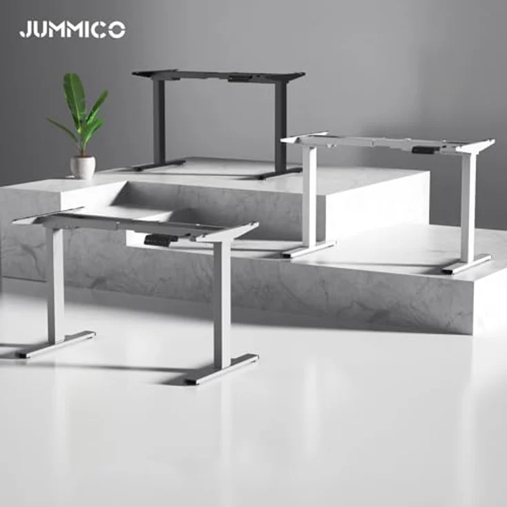 JUMMICO Dual-Motor Tischgestell Höhenverstellbar mit USB-Buchse und Kabelwanne, Elektrisch Höhenverstellbarer Schreibtisch Gestell mit Sitz-Steh-Erinnerungs und Rollen（Weiß） – Bild 7