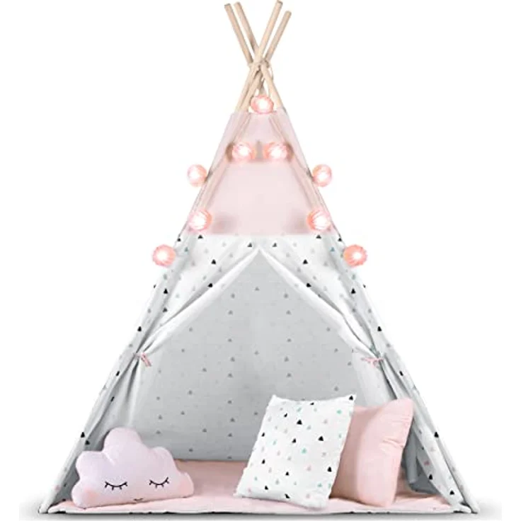 Nukido Kindertipi-Zelt mit Girlande und Lichtern - rosa – Bild 6