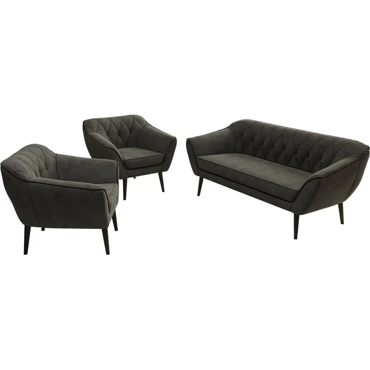 Wohnzimmerset PIRS 1-1-3, Skandinavisches 3-Sitzer Sofa mit Sesseln, Sofa mit Wellenfederung, schwarze Füße, Skandinavisches Möbelset - Dunkelgrau Velvet – Bild 8