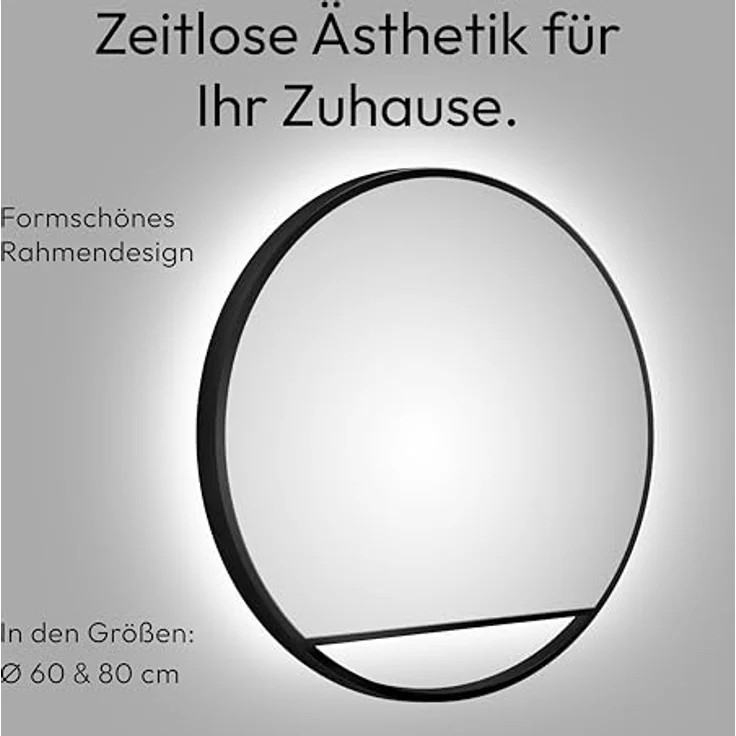 Talos Dekorativer Wandspiegel Black Hole Light, Indirekte LED Beleuchtung, schwarz matt, Ø 60 cm, Wandmontage – Bild 5