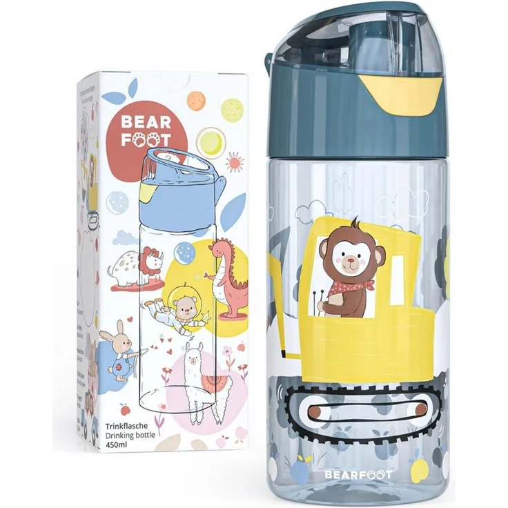 BEARFOOT Trinkflasche Trinkflasche Kinder, leichte Wasserflasche - Bagger & Affe – Bild 1