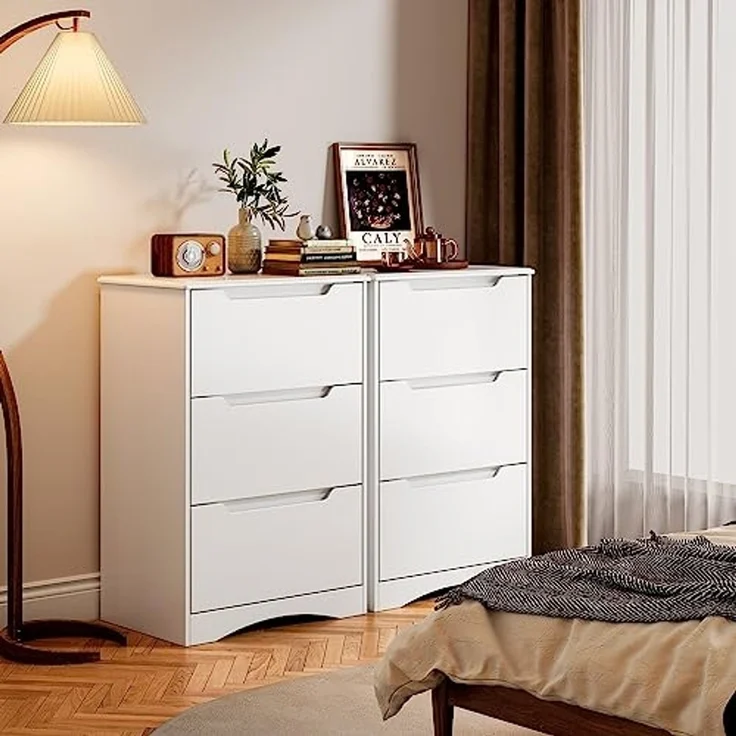 Bealife Kommode weiß, Schlafzimmerkommode mit 3 geräumigen Schubladen, Schrank mit Schubladen mit Kippschutz für Wohnzimmer, Schlafzimmer, Arbeitszimmer und Kinderzimmer, 82 x 60 x 40 cm – Bild 4