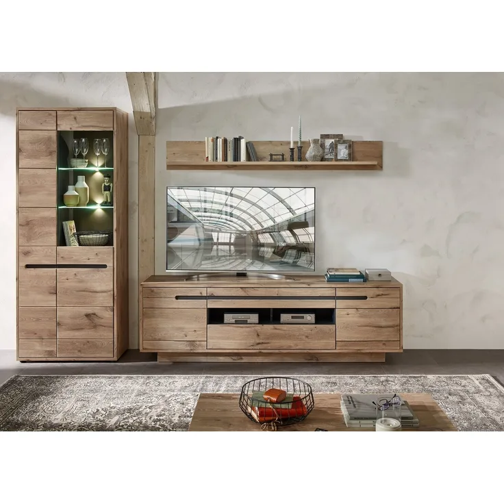 Wohnwand Wohnzimmerschrank BELLANO HH84 Viking Oak Nature mit LED