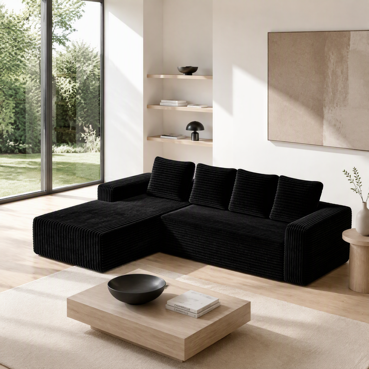 EINHOM Cloud Ecksofa mit L-Shape Recamieren, Modern Modular Sofa mit Deep Seat, Upholstered Sofaes mit Right Facing Recamieren für Wohnzimmer Schlafzimmer, Keine Montage erforderlich, Schwarz (Plush Corduroy Fabric)
