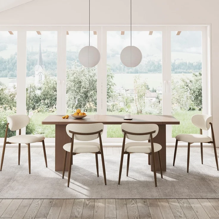 COLAMY Moderne Polsterstuhl Essstühle 4er Set, Küchenstuhl Esszimmerstühle mit Fester Rückenlehne, Stoff Esszimmerstühl mit Metallbeinen für Esszimmer, Küche, Restaurant, Beige