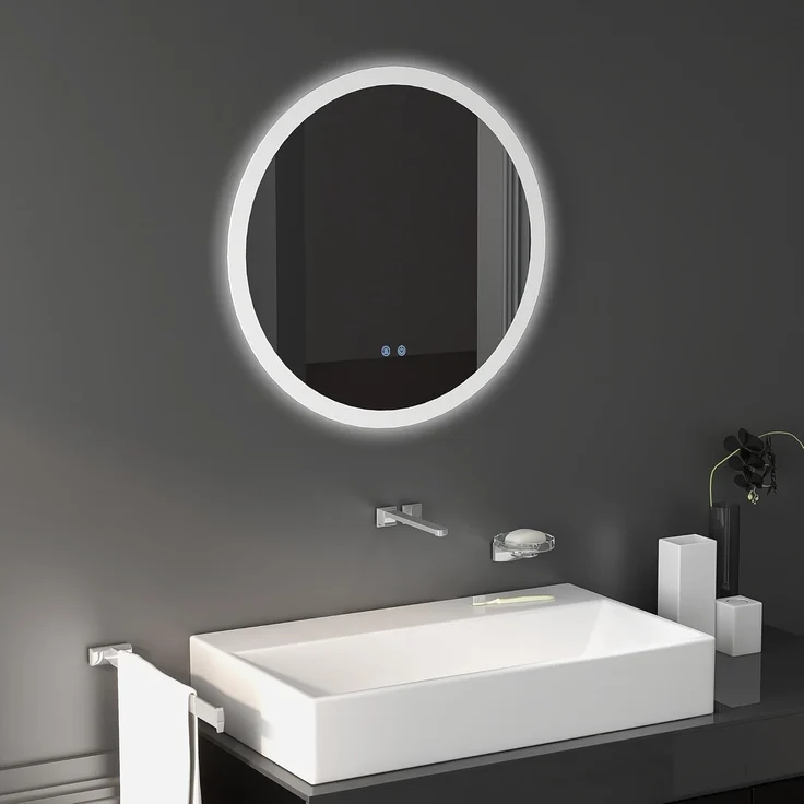 Kleankin Spiegel mit Beleuchtung, Touch-Schalter, Memory-Funktion (Wandspiegel, 1-St, Badezimmerspiegel), Anti-Beschlag, Ø60 x 3 cm – Bild 2