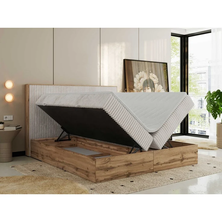 MKS MÖBEL Boxbett WOOD CLASSIC (Boxspringbett, Packung, Set, Topper T25/Visco, hohe Kopfteil, Multipocket-Matratze), Doppelbett, Stauraum, Möbelplattenelementen – Bild 4