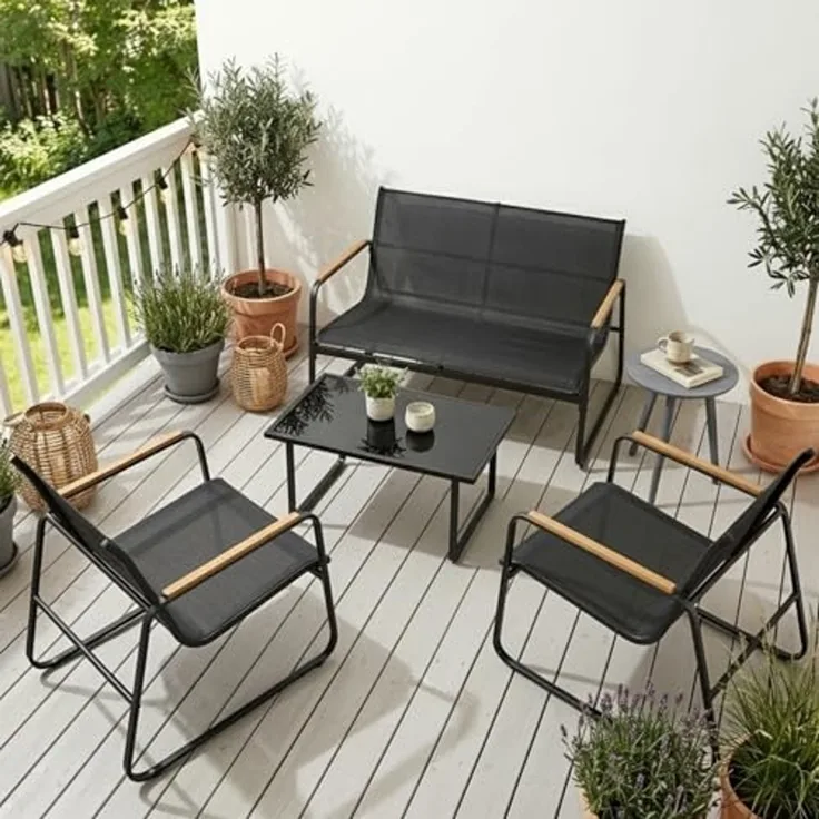 Home Collective Gartenlounge-Set Lounge Möbel Outdoor Gartenlounge Gartenmöbel 4-teilig in schwarz, wetterfest & pflegeleicht, ideal für Terrasse Balkon oder Garten