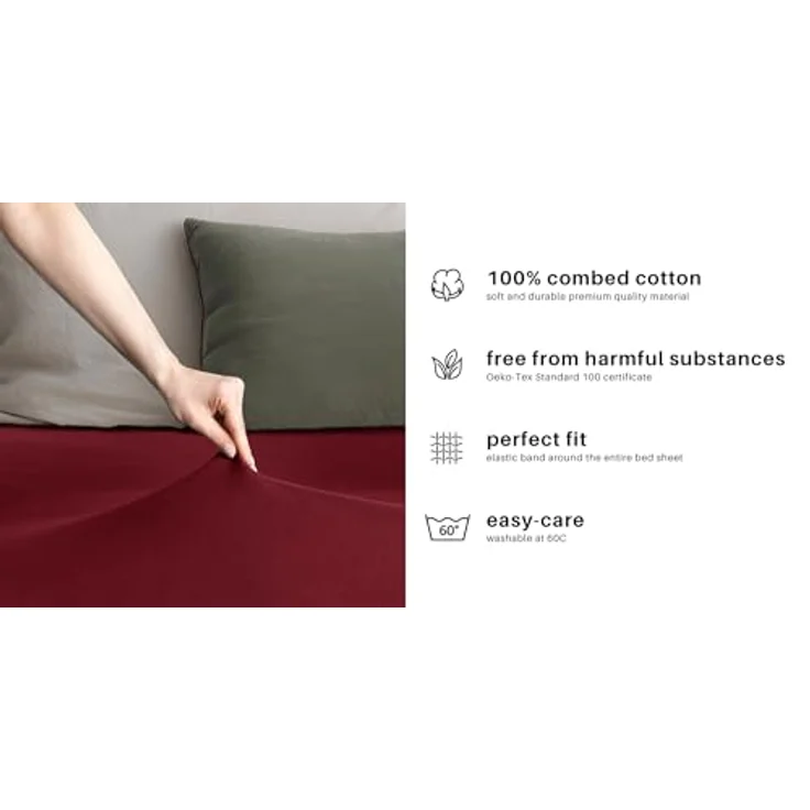 DecoKing Spannbettlaken 100x200 120x200 cm 100% gekämmte Baumwolle Bordeaux Spannbetttücher Jersey Boxspringbett Amber 100x200 120x200 – Bild 6