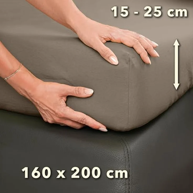 STUDIO Basic Spannbettlaken 160x200 cm, 100% gekämmte Baumwolle, Oeko-TEX 100, Markenqualität, Bettlaken Spannbetttuch Jersey 160x200 - Taupe – Bild 5