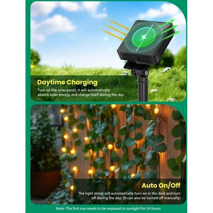 Aigostar LED-Lichterkette Lichterkette Solar Außen 12M 100LED Künstlicher Efeu Lichterkette IP65, 8 Lichtfunktionen – Bild 4