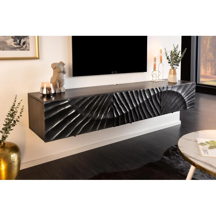 riess-ambiente Lowboard SCORPION 160cm schwarz (Einzelartikel, 1 St), Wohnzimmer · Massivholz · Mango · TV-Schrank · hängend · Industrial – Bild 2