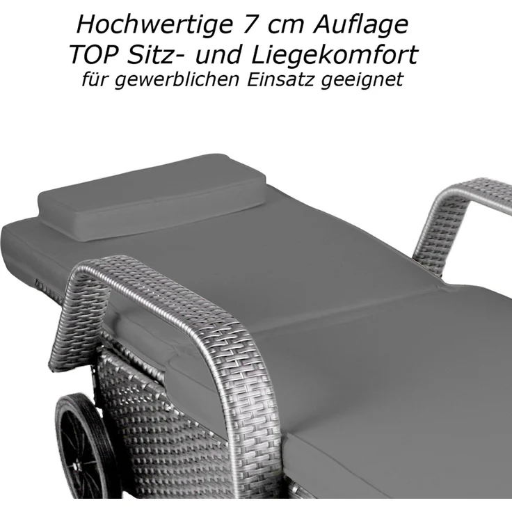 Sonnenliege Toscana (inkl. Auflage, Farbe wie abgebildet) aus hochwertigen Kunstrattan, Liegen Farbe: Grau-Silber mit grauer Auflage – Bild 4