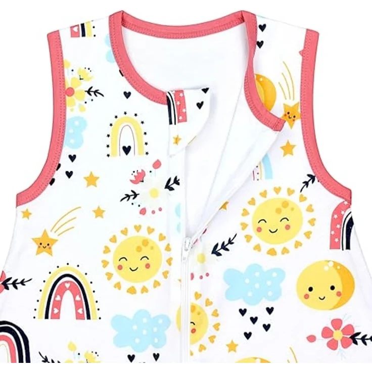 TupTam Sommerschlafsack Baby mit Füßen – Leichter Schlafsack Baby Sommer 0.5 TOG, Oeko-TEX, Farbe: Regenbogen Sonne Mond Blume Sternschnuppe, Größe: 80-86 – Bild 5
