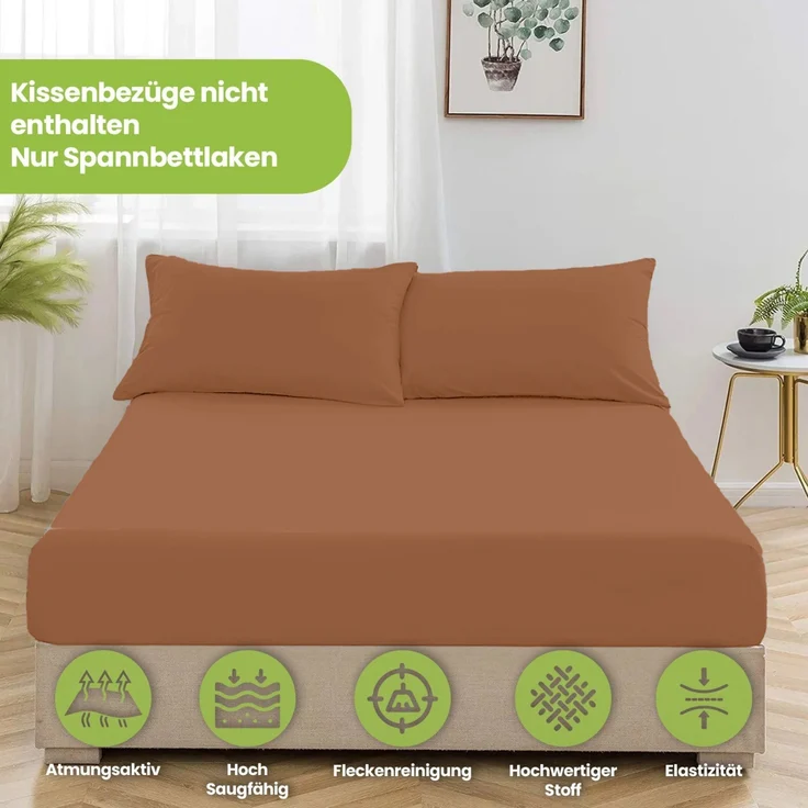 Jersey Spannbettlaken 180-200x200cm 100% Baumwolle Nougat – Bild 7